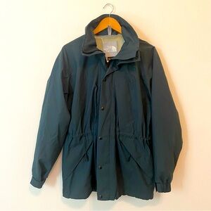 Vtg The North Face Rain Jacket Small Green Gortex Parka Hood Full Zip Button